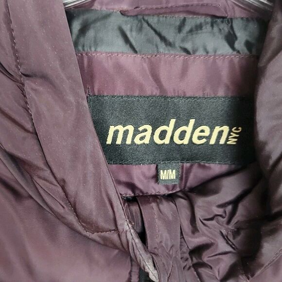 Madden NYC Puffer Coat Women's M Deep Purple Hooded Full-zip Logo - Picture 8 of 8